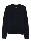 Maison Margiela Classic Crew Neck Sweater With Suede Elbow Patches In Blue