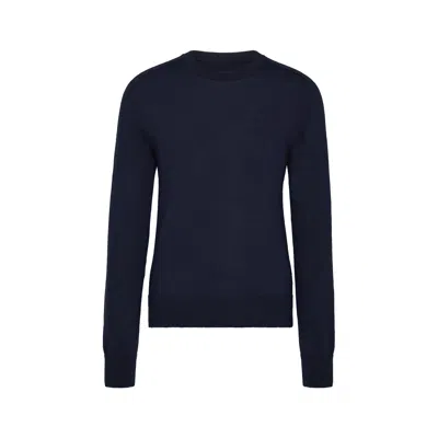 Maison Margiela Crewneck Sweater With Ribbed Cuffs And Elbow Patches In Blue