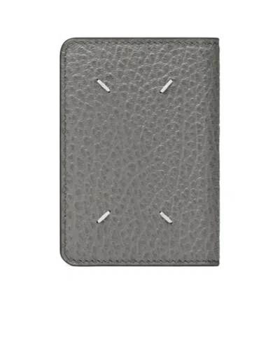 Maison Margiela Embossed Grainy-leather Card Holder In Gray