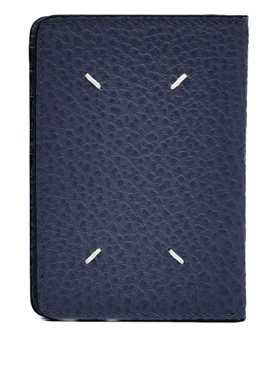 Maison Margiela Embossed Leather Cardholder In Blue
