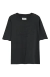 Maison Margiela Topstitched Logo Oversized T-shirt In Washed Black
