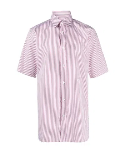 Maison Margiela Embroidered-logo Striped Cotton Shirt In Pink