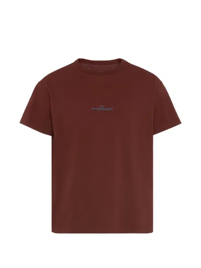 Maison Margiela Logo-embroidered Cotton-jersey T-shirt In Burgundy