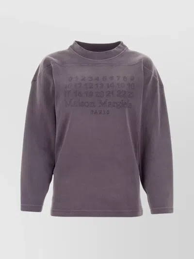 Maison Margiela Embroidered Numbering Cotton Sweatshirt In Purple