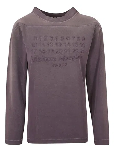 Maison Margiela Embroidered Round Neck Sweatshirt In Purple