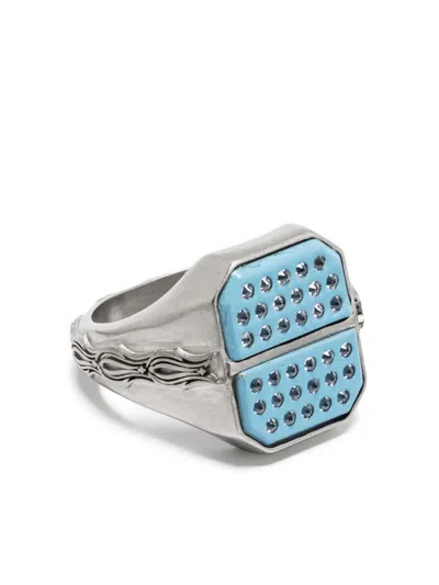 Maison Margiela Enamel Rhinestone-embellished Signet Ring In Silber