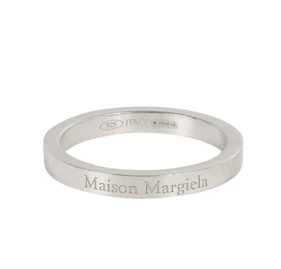 Pre-owned Maison Margiela Engraved-logo Ring In Ash Silver