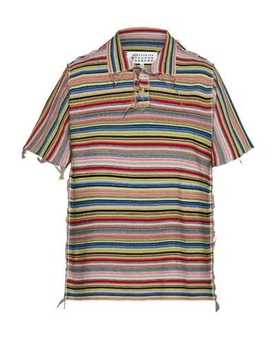 Maison Margiela Exposed-seam Striped Polo Shirt In Multicolor