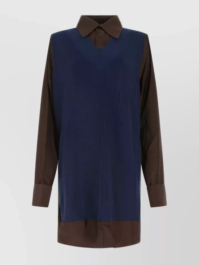 Maison Margiela Extended Knit Shirt With Collar And Buttons In Blue