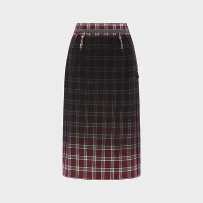 Maison Margiela Womens Burgundy White Tartan-check Wool-blend Midi Skirt In Black