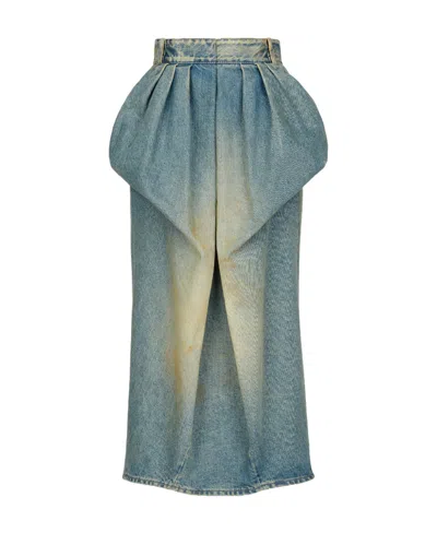 Maison Margiela Blue Pleated Denim Midi Skirt In Multi