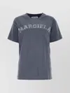 Maison Margiela Blue Crewneck T-shirt With Logo Lettering Print In Cotton Woman In Grey