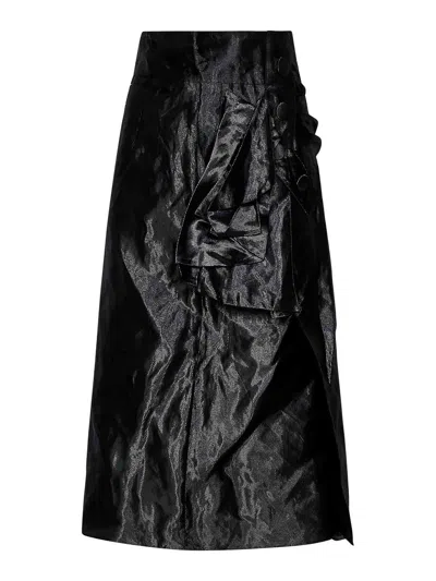 Maison Margiela Black Midi Skirt In Wrinkled Fabric