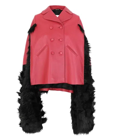 Maison Margiela Mantella In Pelle Profilata In Ecopelliccia Jacket In Red