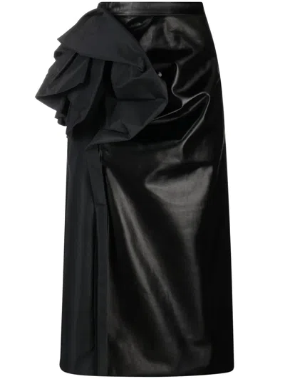 Maison Margiela Faux-leather Draped Midi Skirt In Schwarz