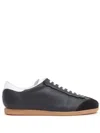 Maison Margiela Bicolor Mixed Leather Retro Sneakers In Black