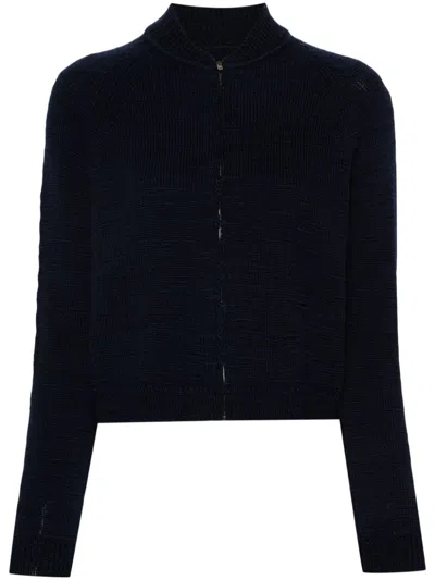 Maison Margiela Fine-knit Wool Cardigan In Blue