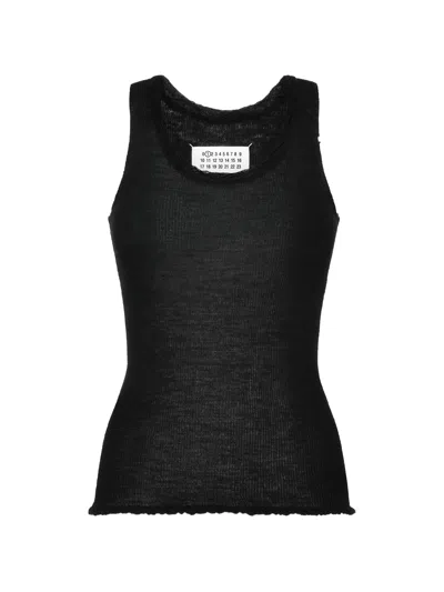 Maison Margiela Fine Wool Tank Top With Wide Neckline And Back Stitch Detail In Nero