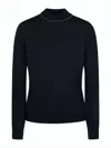 Maison Margiela Fitted Knit Top With High Neckline And Contrast Stitching In Blue
