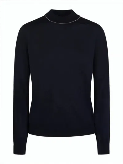 MAISON MARGIELA FITTED KNIT TOP WITH HIGH NECKLINE AND CONTRAST STITCHING