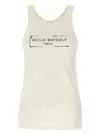 Maison Margiela Beige Top With Wide Neckline And Logo Printed On The Front