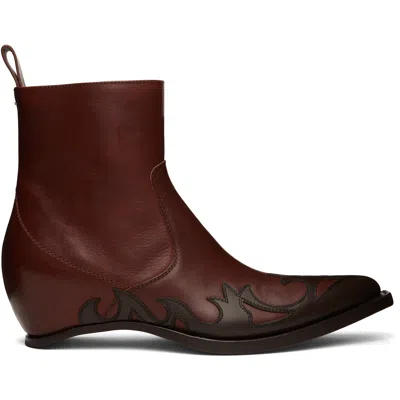 Maison Margiela Flame-applique Ankle Boots In Brown