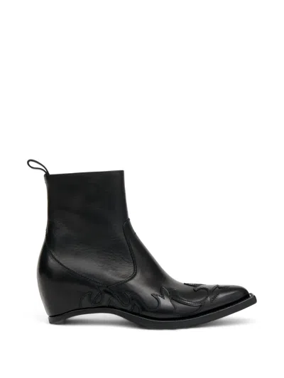 Maison Margiela Flame-embroidered Cowboy Boots In Black