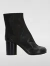 Maison Margiela Block Heel Leather Round Toe Boots In Schwarz