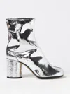 Maison Margiela Tabi Split-toe Crinkled Metallic Patent-leather Ankle Boots In Silber