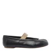 Maison Margiela Black Leather Flats With Elegant Elastic Strap In Black
