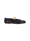 Maison Margiela Black Leather Flats With Elegant Elastic Strap In Black