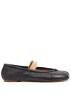 Maison Margiela Black Leather Flats With Elegant Elastic Strap In Black