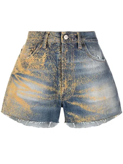 Maison Margiela Flocked High-waisted Denim Shorts In Sandstorm