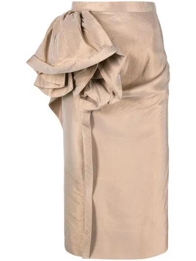 Maison Margiela Floral Detail Midi Skirt In Beige