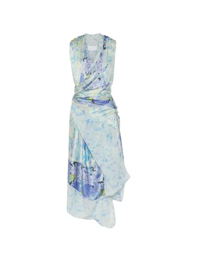 Maison Margiela Floral Draped Midi Dress In Multi