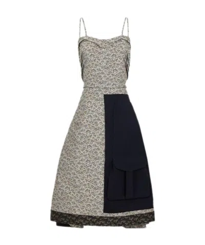 Maison Margiela Floral-embroidered A-line Dress In Black