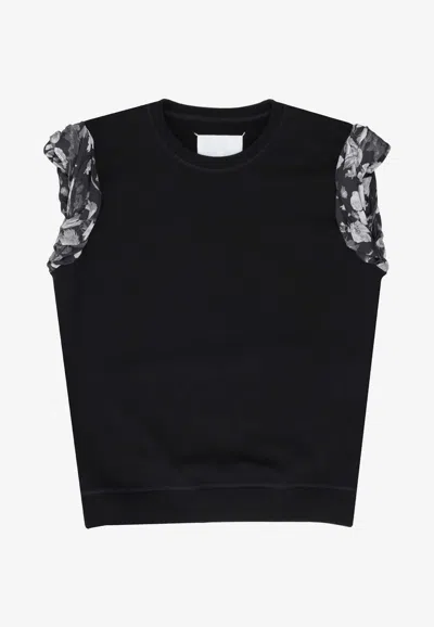 Maison Margiela Floral-print Cap-sleeve Sweater In Black