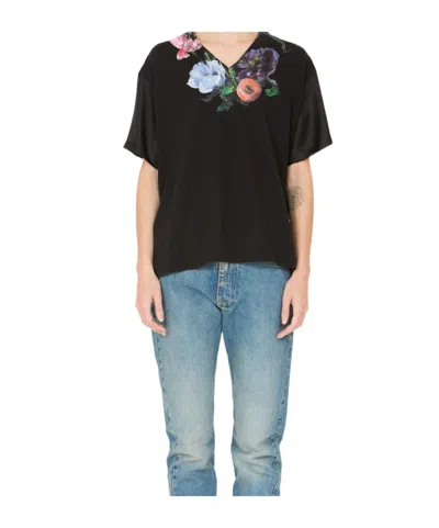 Maison Margiela Floral Printed V-neck T-shirt In Black
