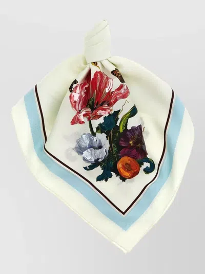 Maison Margiela Floral Stitch Detail Scarf Signature Motif In Blue