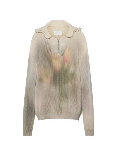 Maison Margiela Floral Zip Knit Sweater In Neutral