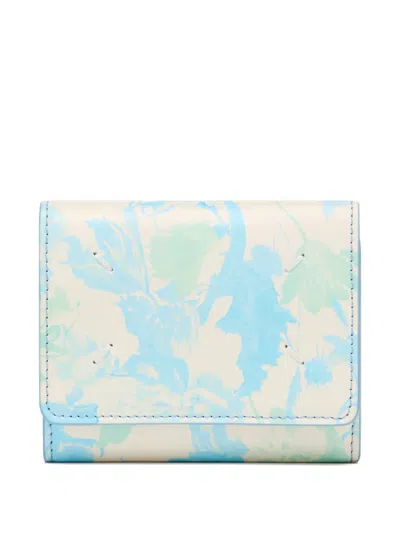 Maison Margiela Floral Zip Leather Wallet In Neutral