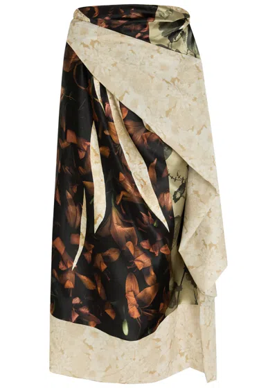 Maison Margiela Floral-print Asymmetric Silk Midi Wrap Skirt In Multi