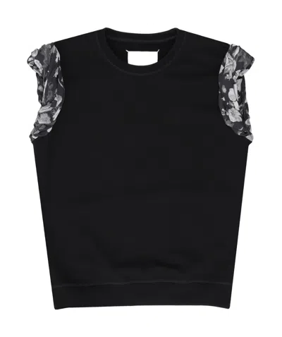 Maison Margiela Floral-print Cap-sleeve Sweater In Black