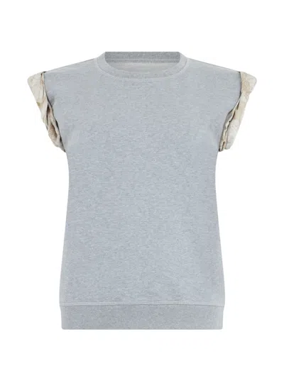 Maison Margiela Floral-print Cap-sleeve Sweater In Gray