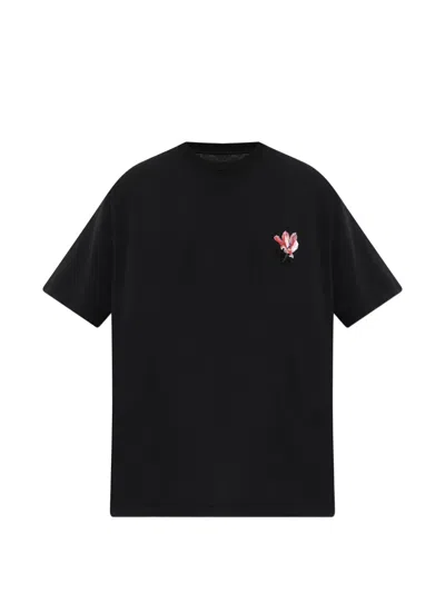 Maison Margiela Floral-print Logo-embroidered T-shirt In Black