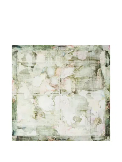 Maison Margiela Rectangular Lightweight Scarf Soft Floral Pattern In Green