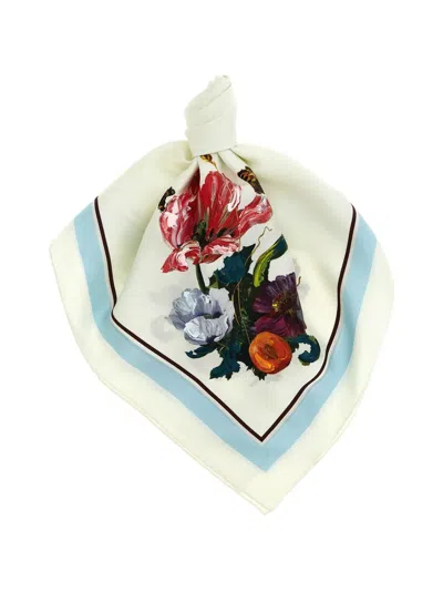 Maison Margiela Floral Stitch Detail Scarf Signature Motif In Blue