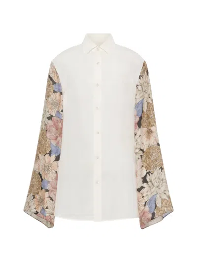Maison Margiela Silk Floral Shirt Woman Ivory In White