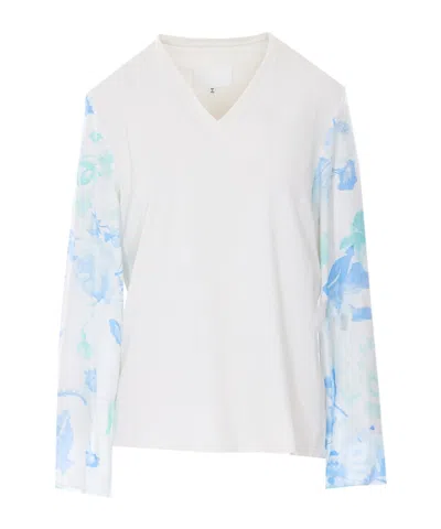 Maison Margiela Floral-print V-neck T-shirt In White