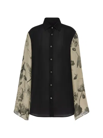 Maison Margiela Floral-sleeves Shirt In Black